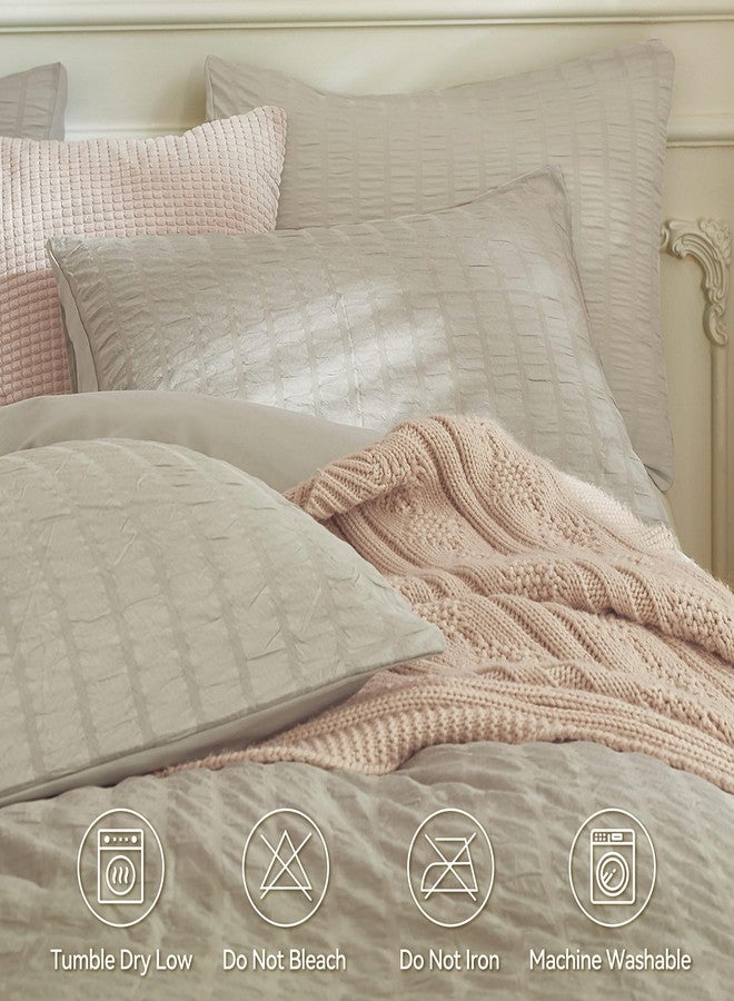 JELLYMONI Light Khaki Duvet Cover Twin Size, 3pcs Washed Microfiber Bedding Set, Soft Breathable Seersucker Duvet Cover Set with Zipper Closure and Corner Ties for All Seasons - Image 4